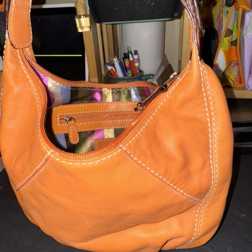 Tignanello Vibrant Orange Leather Hobo Bag